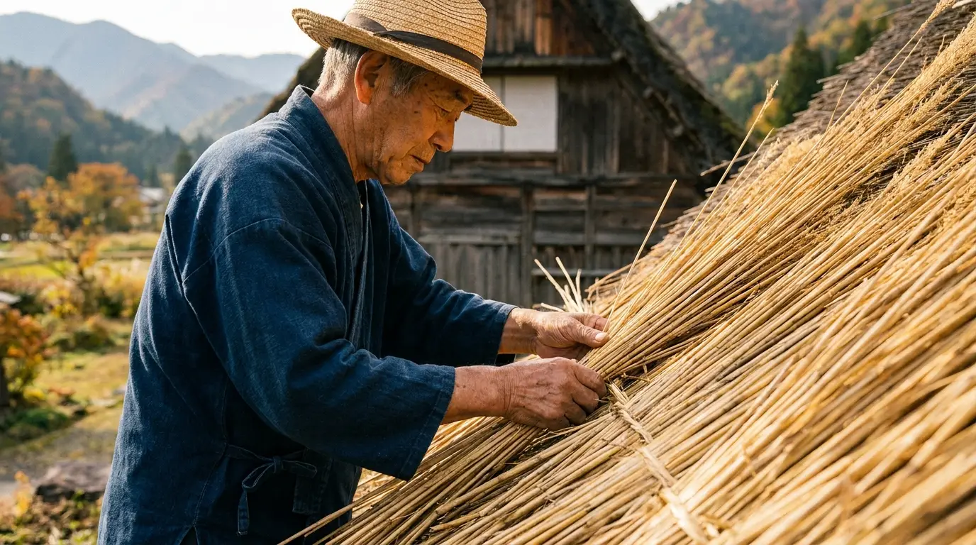 茅葺き職人（茅で屋根を葺く職人）のイメージ